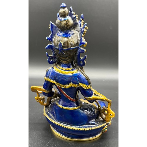 597 - 20th century Chinese brass worked and cloisonne enamel buddha deity sculpture. [20.5cm high]