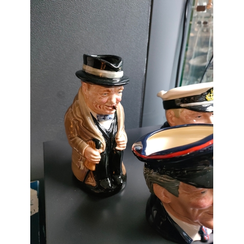 843 - A Collection of small Royal doulton Toby jugs includes Winston Churchill , the Canadian sailor , Rip... 