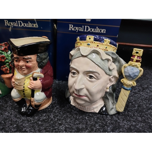 846 - A Collection of Royal doulton character Toby jugs includes queen Victoria blue colouration, 2 jolly ... 