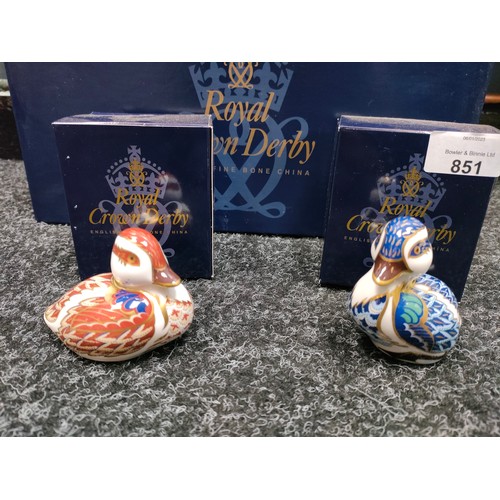 851 - Royal crown Derby sitting duckling paperweight together with Royal crown Derby swimming duckling wit... 