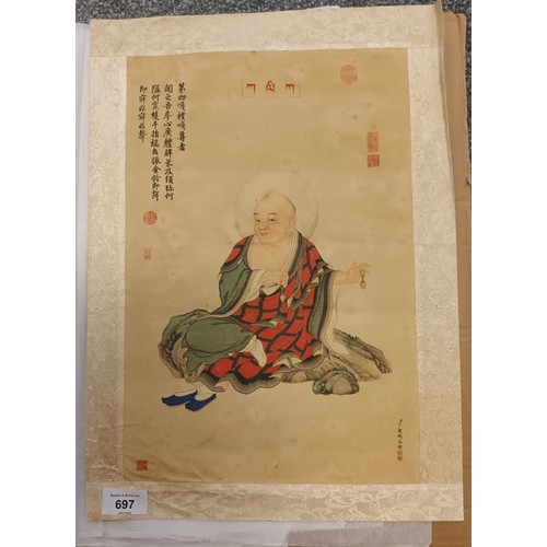 697 - Print on silk depicting a Buddhist monk[45x31cm]