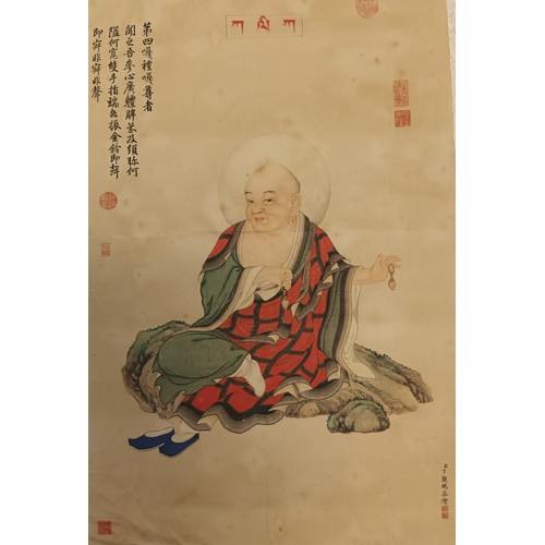 697 - Print on silk depicting a Buddhist monk[45x31cm]