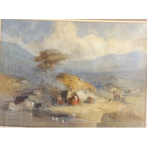 737 - Framed watercolour depicting rural village scene, unsigned [54x67cm]