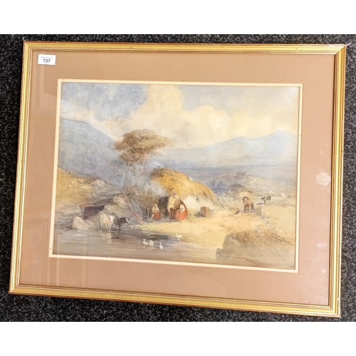 737 - Framed watercolour depicting rural village scene, unsigned [54x67cm]