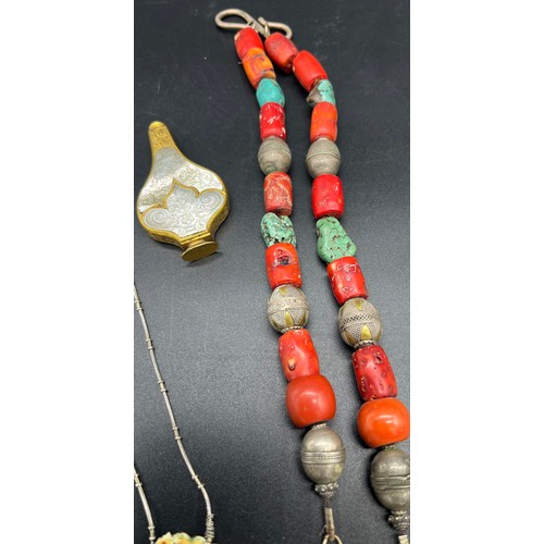 513 - A Selection of Indian jewellery items to include Silver, coral, turquoise and red agate necklace. Gi... 