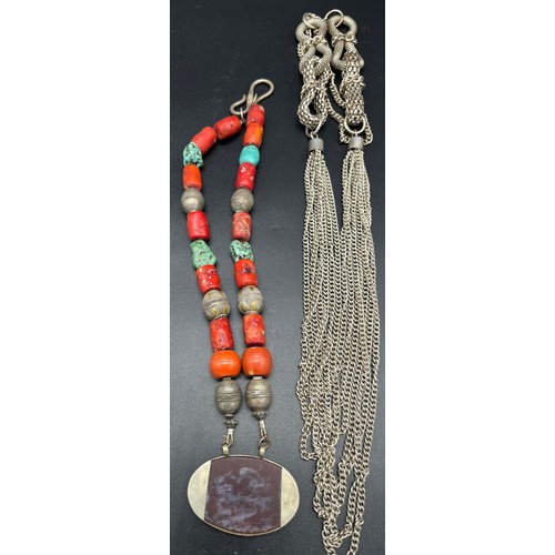 513 - A Selection of Indian jewellery items to include Silver, coral, turquoise and red agate necklace. Gi... 