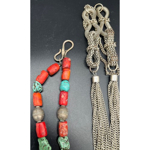 513 - A Selection of Indian jewellery items to include Silver, coral, turquoise and red agate necklace. Gi... 