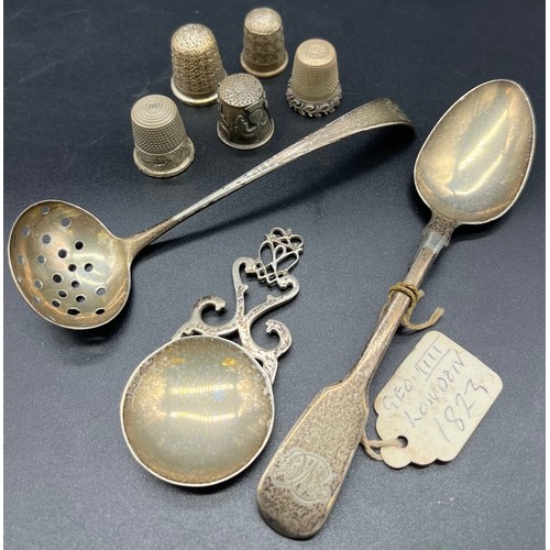 516 - A Selection of silver hallmarked items to include Edinburgh silver tea caddy spoon, Georgian silver ... 