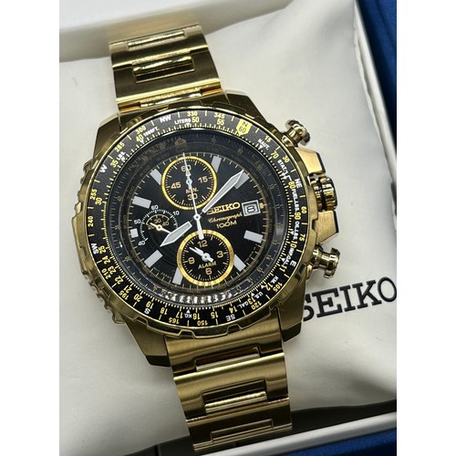 521 - Seiko Chronograph 100M Gold plated wristwatch. Comes with booklet and box.