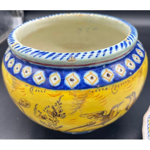 610 - 18th and 19th century French tin glaze and hand painted bowl and cabinet plate.