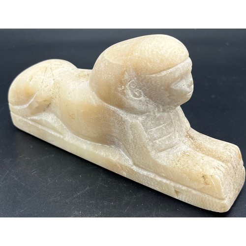 612 - Antique hand worked marble Egyptian sculpture. Possibly the Great Sphinx of Giza. [21.5cm in length]