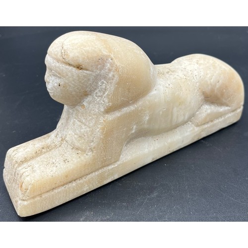 612 - Antique hand worked marble Egyptian sculpture. Possibly the Great Sphinx of Giza. [21.5cm in length]