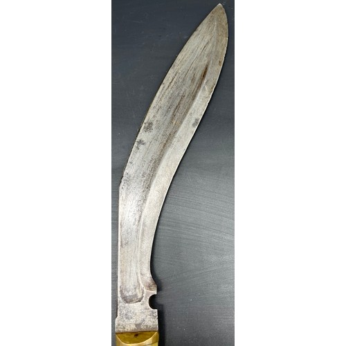 529 - Antique Kukri Knife, Designed with a bone and horn handle. Curved steel blade.