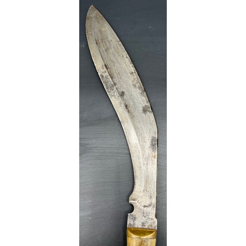 529 - Antique Kukri Knife, Designed with a bone and horn handle. Curved steel blade.