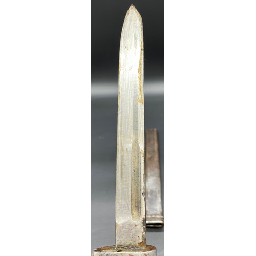 530 - Military bayonet/ dagger, designed with a pin up girl handle under resin. Comes with a protective sc... 