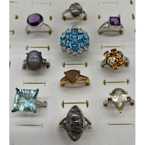 537 - A Collection of Ten 925 silver and gem stone rings.