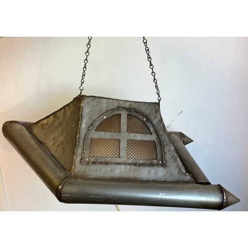 884 - Mark Lloyd Riddell, a metal sculpture Hovercraft light fitting, inscribed with monogram and dated '9... 