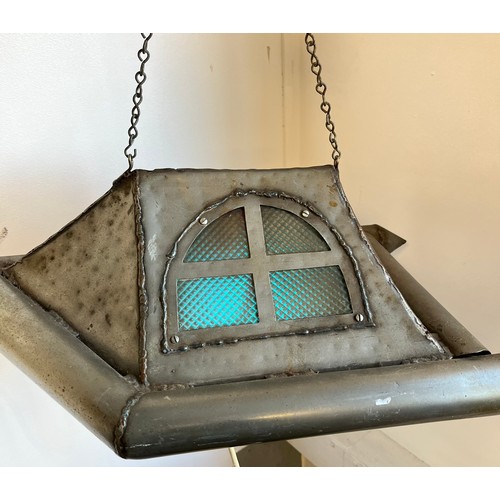 884 - Mark Lloyd Riddell, a metal sculpture Hovercraft light fitting, inscribed with monogram and dated '9... 