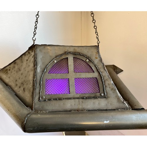 884 - Mark Lloyd Riddell, a metal sculpture Hovercraft light fitting, inscribed with monogram and dated '9... 