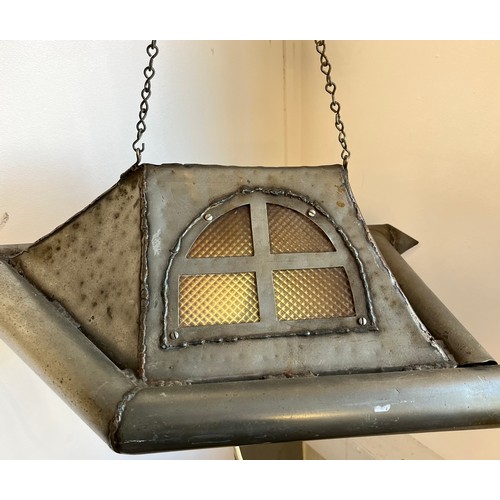 884 - Mark Lloyd Riddell, a metal sculpture Hovercraft light fitting, inscribed with monogram and dated '9... 