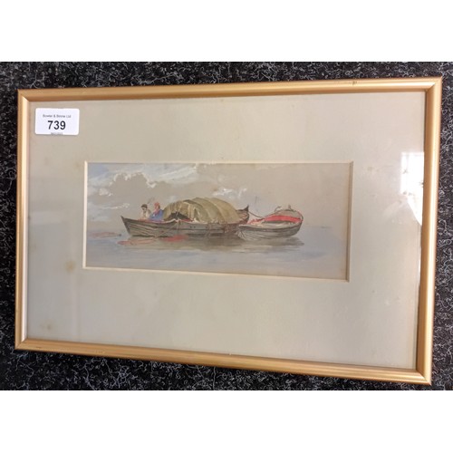 739 - Three framed watercolours depicting various scenes to include riverboat.