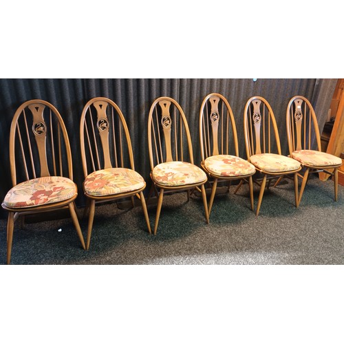 812 - Set of 6 Ercol Elm wood chairs with original seat cushions