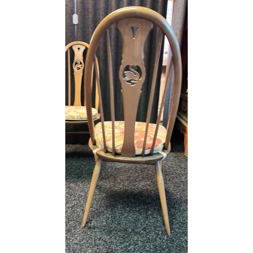 812 - Set of 6 Ercol Elm wood chairs with original seat cushions