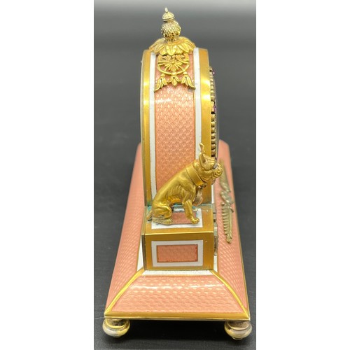 525 - In the Manner of Faberge, Antique silver and enamel clock, silver gilt and salmon pink enamel body. ... 