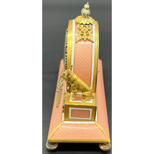 525 - In the Manner of Faberge, Antique silver and enamel clock, silver gilt and salmon pink enamel body. ... 