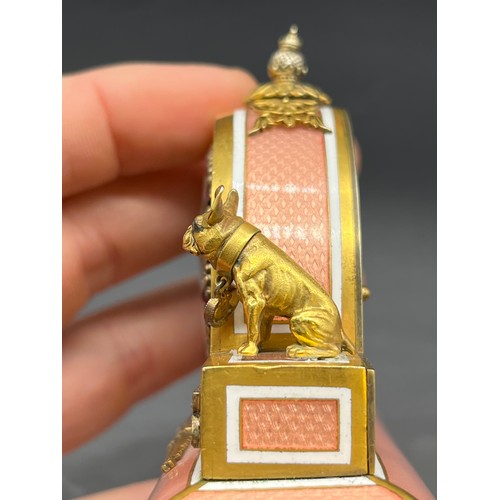 525 - In the Manner of Faberge, Antique silver and enamel clock, silver gilt and salmon pink enamel body. ... 