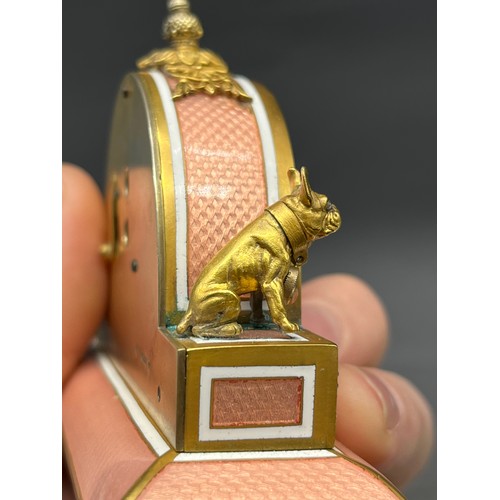 525 - In the Manner of Faberge, Antique silver and enamel clock, silver gilt and salmon pink enamel body. ... 