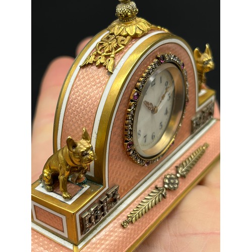 525 - In the Manner of Faberge, Antique silver and enamel clock, silver gilt and salmon pink enamel body. ... 