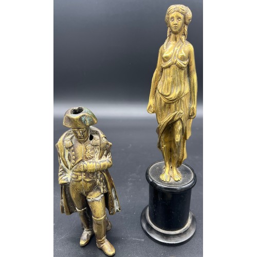 619 - A Selection of antique bronze and brass sculptures to include bronze renaissance paperweight plaque,... 