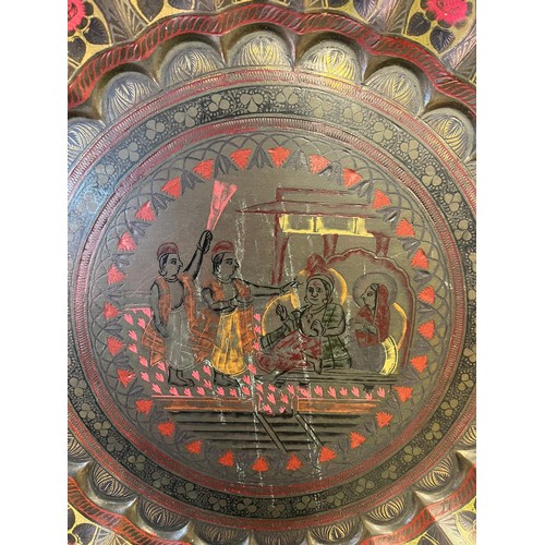 621 - Antique Indian brass and engraved wall charger/ table top. [59cm in diameter]