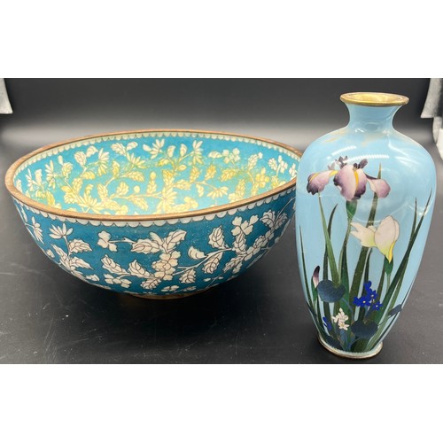 629 - Chinese cloisonne bowl and vase.