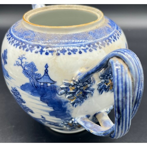 726 - 19th century blue and white teapot design in an oriental manner. [As Found]