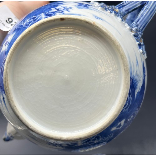 726 - 19th century blue and white teapot design in an oriental manner. [As Found]