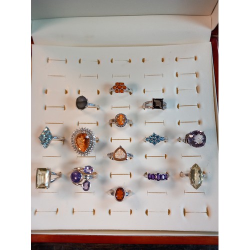 538 - A Collection of Fourteen 925 silver and gem stone rings.