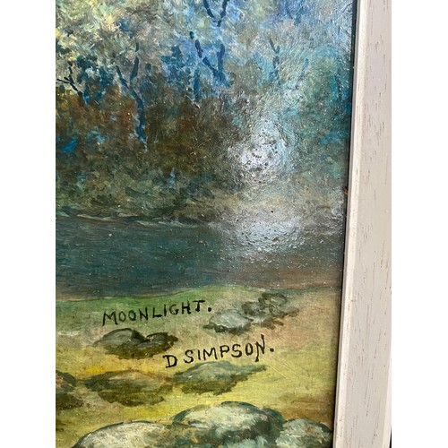 71 - Two oil paintings by D. Simpson titled 'Moonlight & Return of the lifeboat'