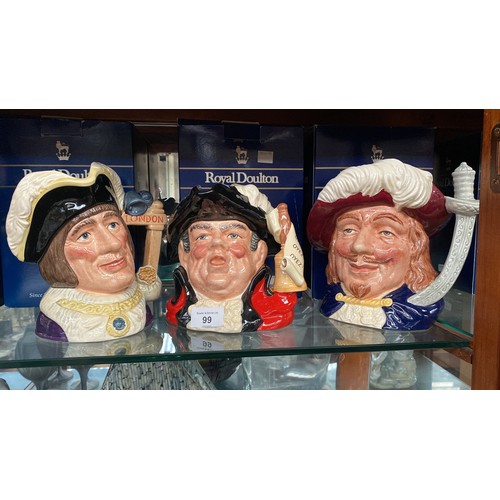 99 - Three Royal Doulton character toby jugs to include Porthos, Town Crier and Dick Whittington- signed ... 