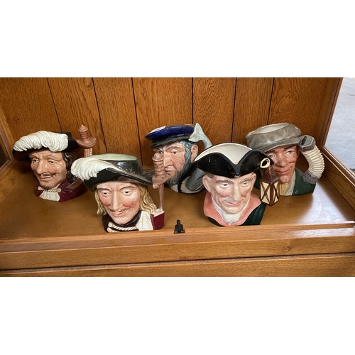 130 - Five Royal Doulton character toby jugs to include The Busker, Night watchmen, Capt Ahab, Porthos and... 