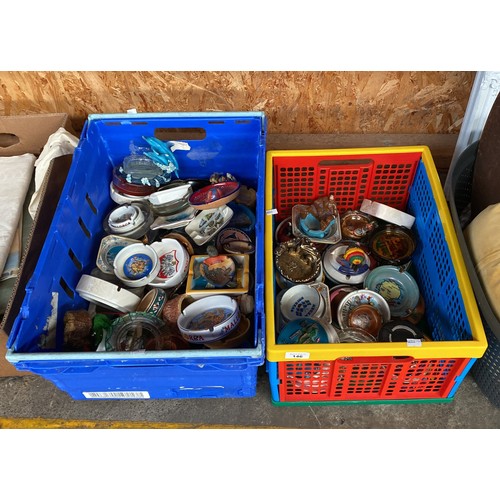 146 - Two boxes containing a large quantity of mixed collectable ashtrays