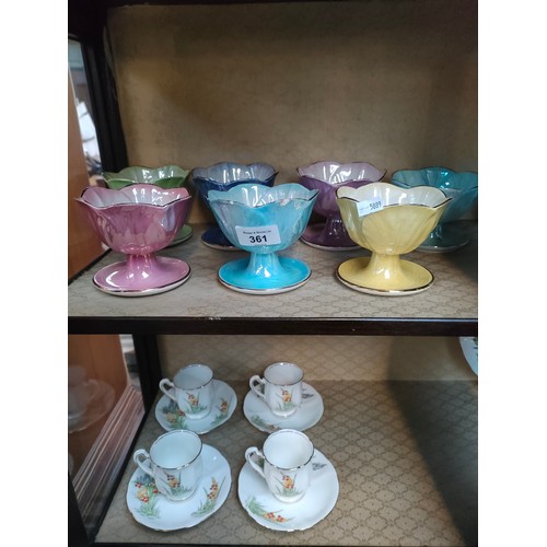 361 - A Lot of 7 Maling leaf dessert dishes together with four art deco hand painted cups and saucers by S... 