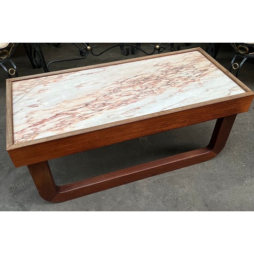 343 - Mid century Danish teak and marble top sleigh table