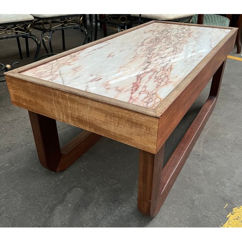 343 - Mid century Danish teak and marble top sleigh table