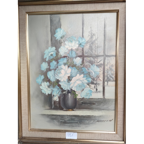 98F - Oil painting depicting flower in vase signed Fransson in fitted gilt framing