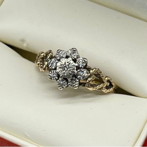 9 - 9ct yellow gold ladies ring set with diamonds. [Ring size O] [2.50Grams]