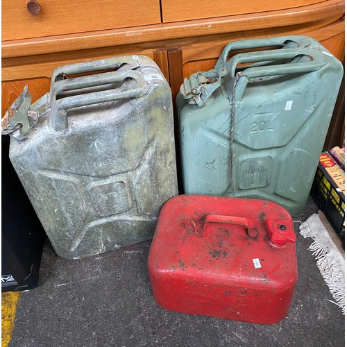 96 - 2 military style jerry cans together with other