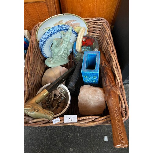 94 - A Basket of collectables includes salt crystal, pilkington Jackson Robert the Bruce figure and other... 