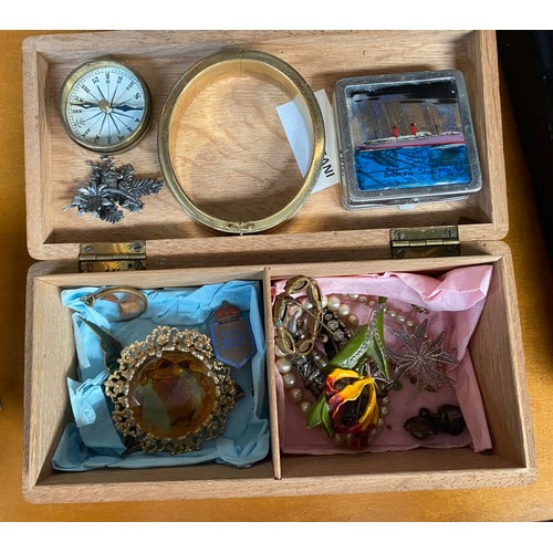 77 - Box of interesting items includes jewellery , vintage boxes etc